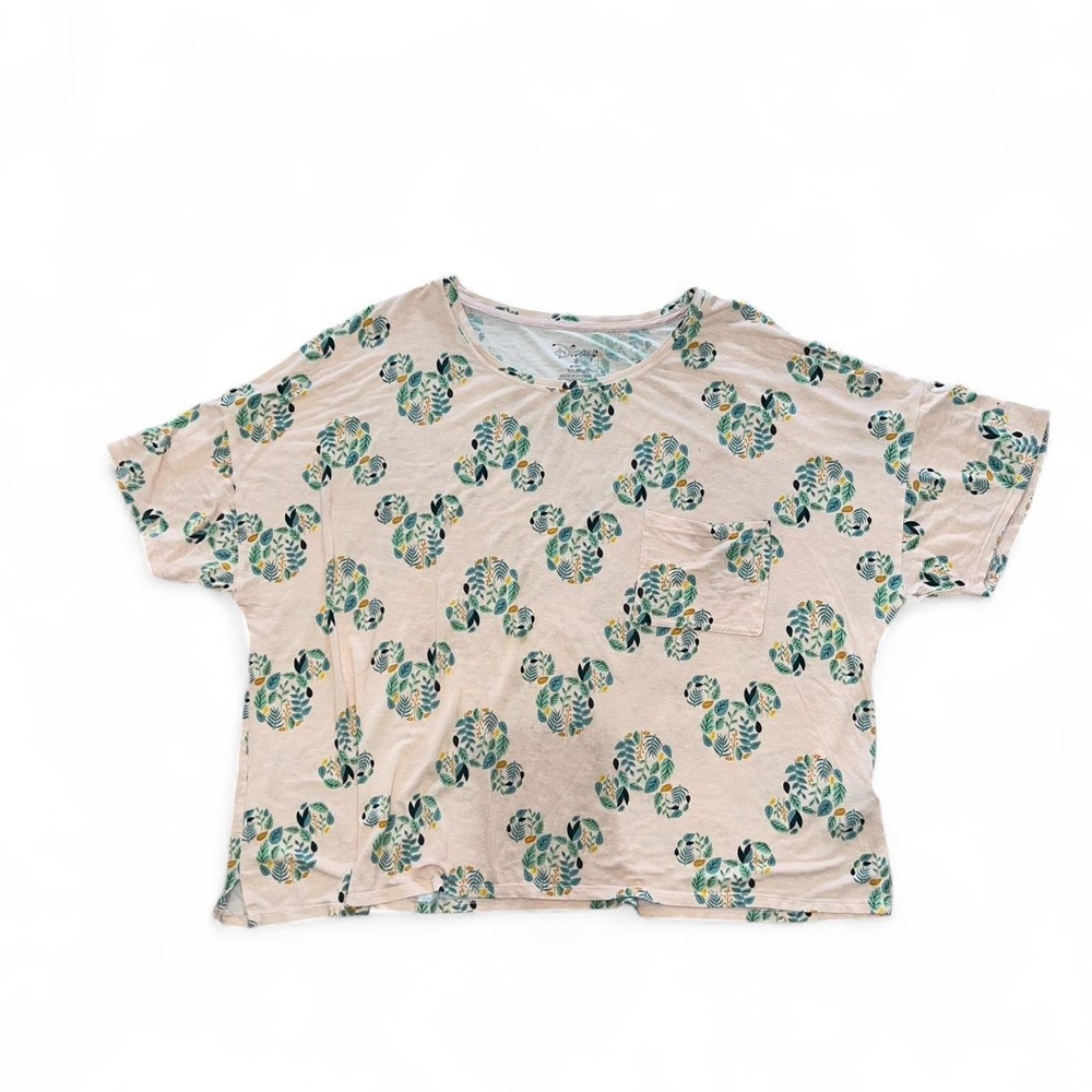 Disney Mickey Mouse XXL Pajama Set Pink Leaf Print 2-Piece - Picture 2 of 7